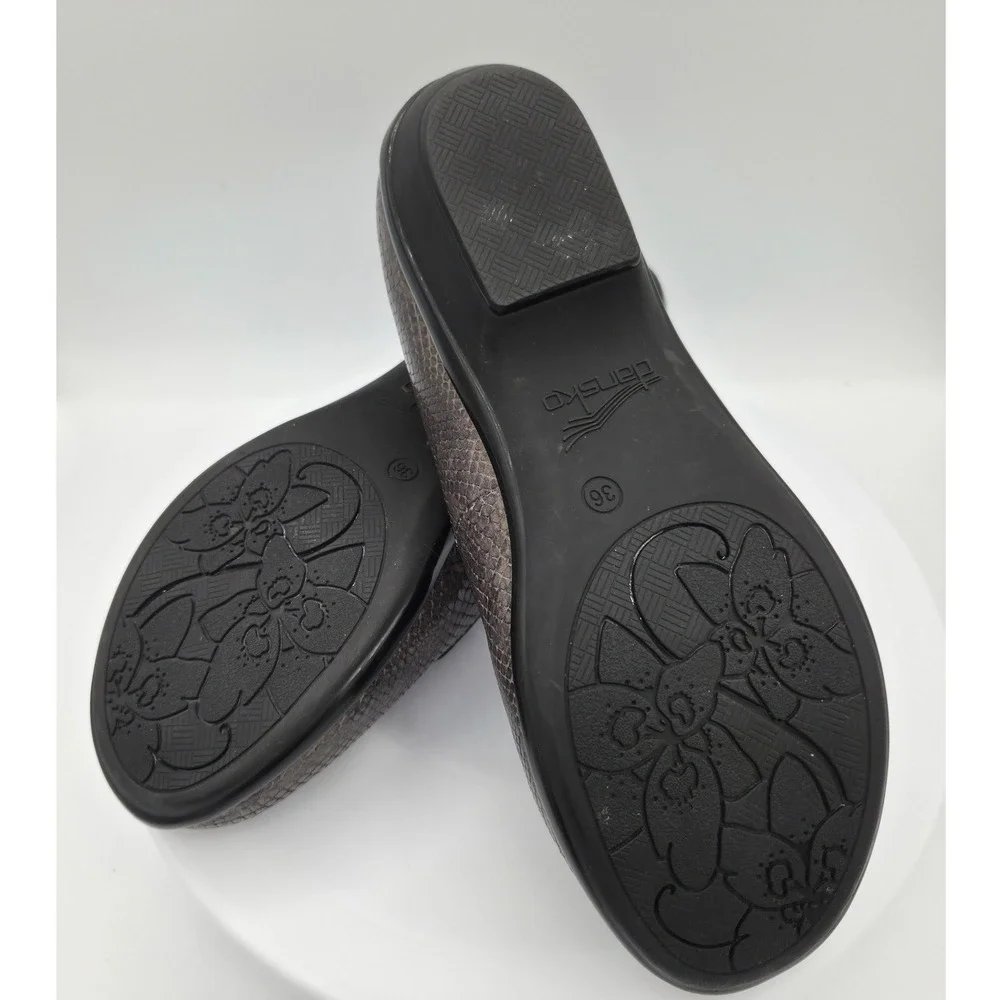 Dansko Aimee Grey Snakeskin Embossed Leather Loafers Slip On Shoes Womens 36